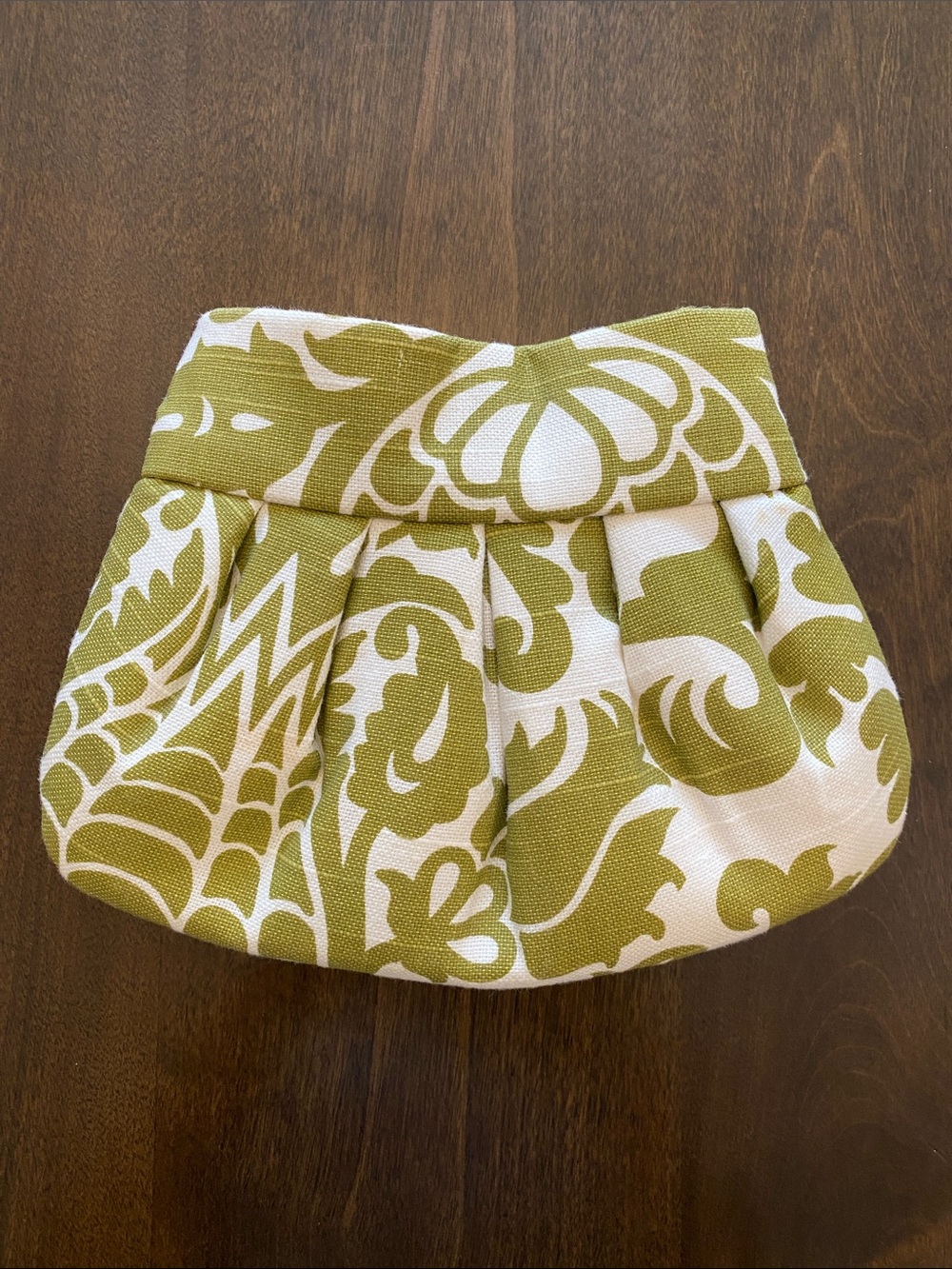 Handmade Clutch Purse - Olive Green and Cream print